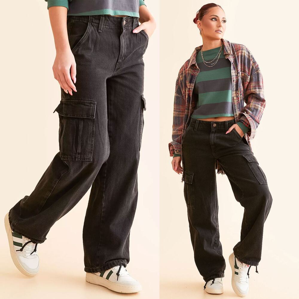 Levi’s 94 Baggy Cargo Jeans Open Mind Black High Rise Women’s 30